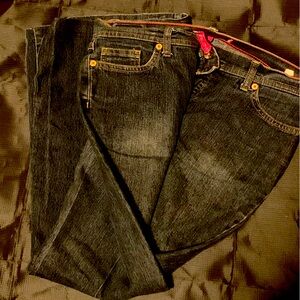 Dark blue flare jeans. Size 7.